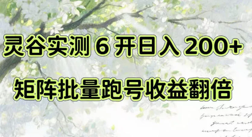 一台电脑就能做！灵谷实测6开日入200+，矩阵批量跑号收益翻倍