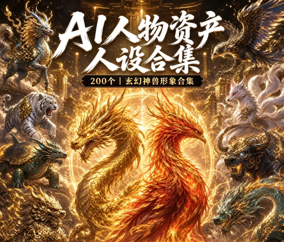 200个玄幻神兽人物+提示词ai漫剧人物资产三视图 