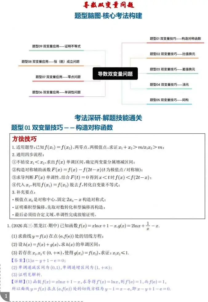 导数双变量问题9种常见考法归类–2027高考数学