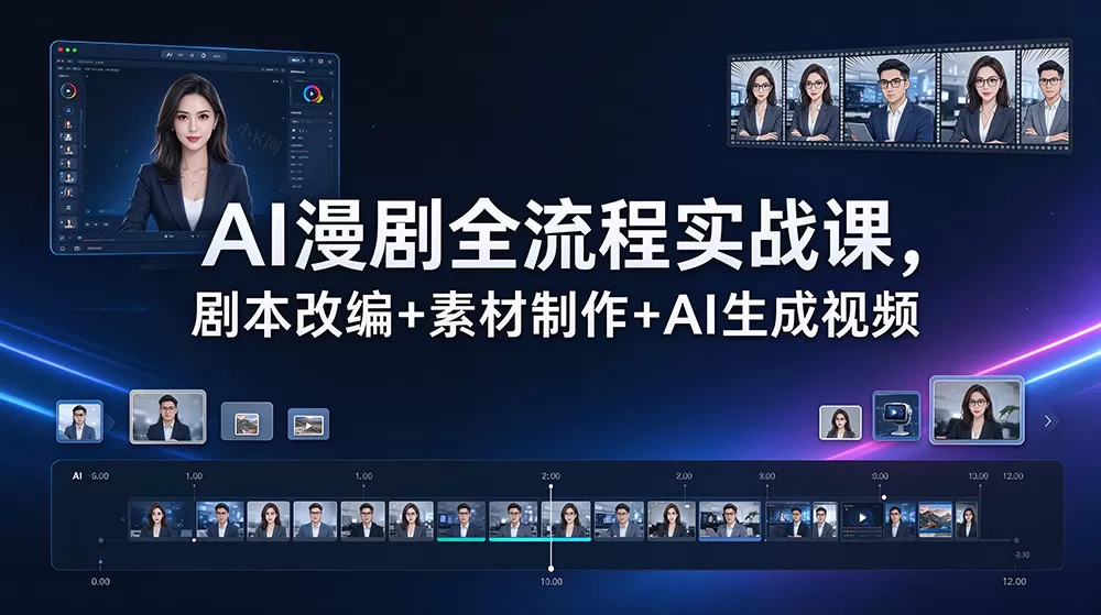 AI漫剧全流程实战课，剧本改编+素材制作+AI生成视频 