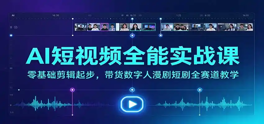 AI短视频全能实战课：零基础剪辑起步，带货数字人漫剧短剧全赛道教学